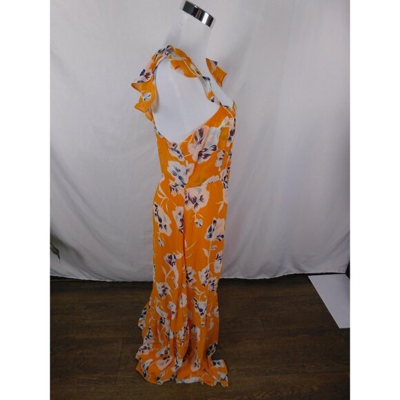 Bleuh Ciel Dress Womens Large Orange Floral Maxi Button Front Ruffle Lined - Picture 9 of 12